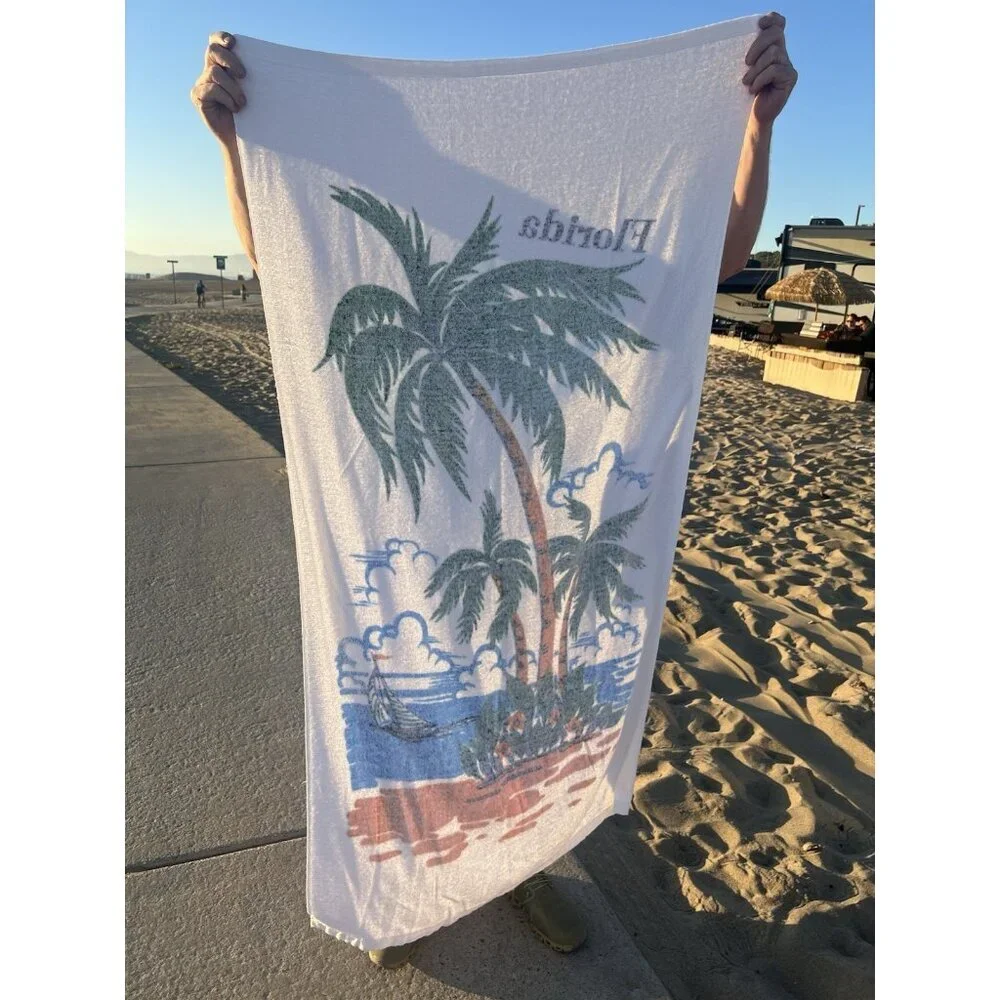 Vintage 80s Elaine FLORIDA beach palm tree souvenir towel retro colorful